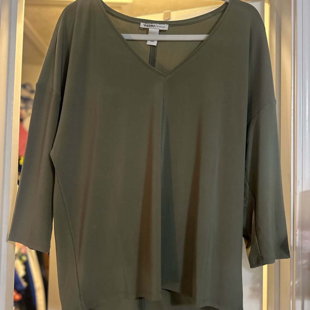 White House Black Market Green Asymmetrical 3/4 Sleeve Blouse